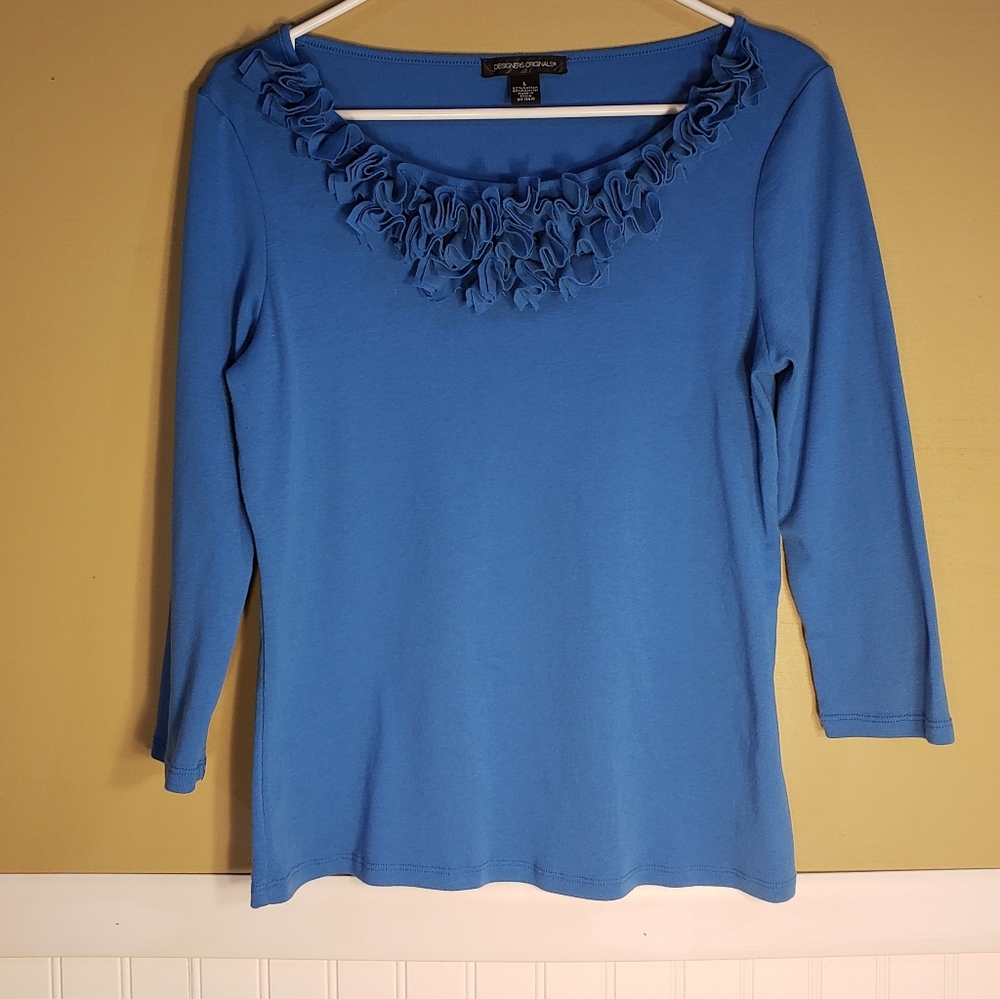 4/$25 Designers Originals Blue Ruffled Top L